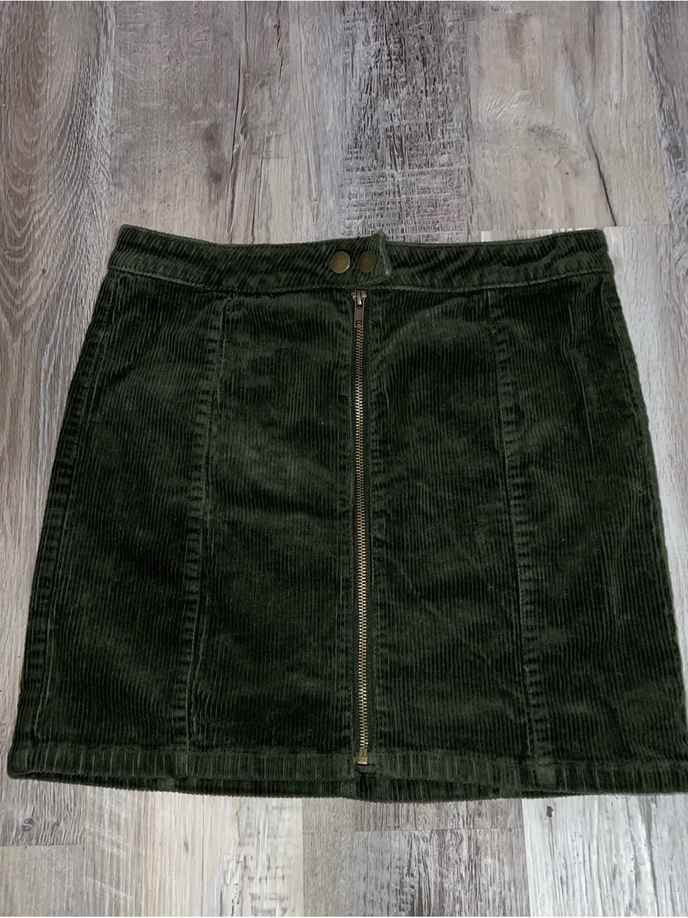 Women's Dark Green Corduroy Front-Zip Skirt